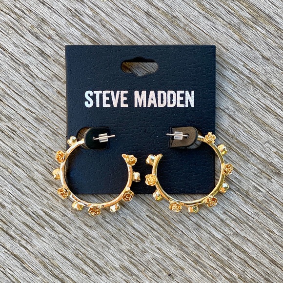 Steve Madden Jewelry - Steve Madden Gold Hoops W// Rose Details